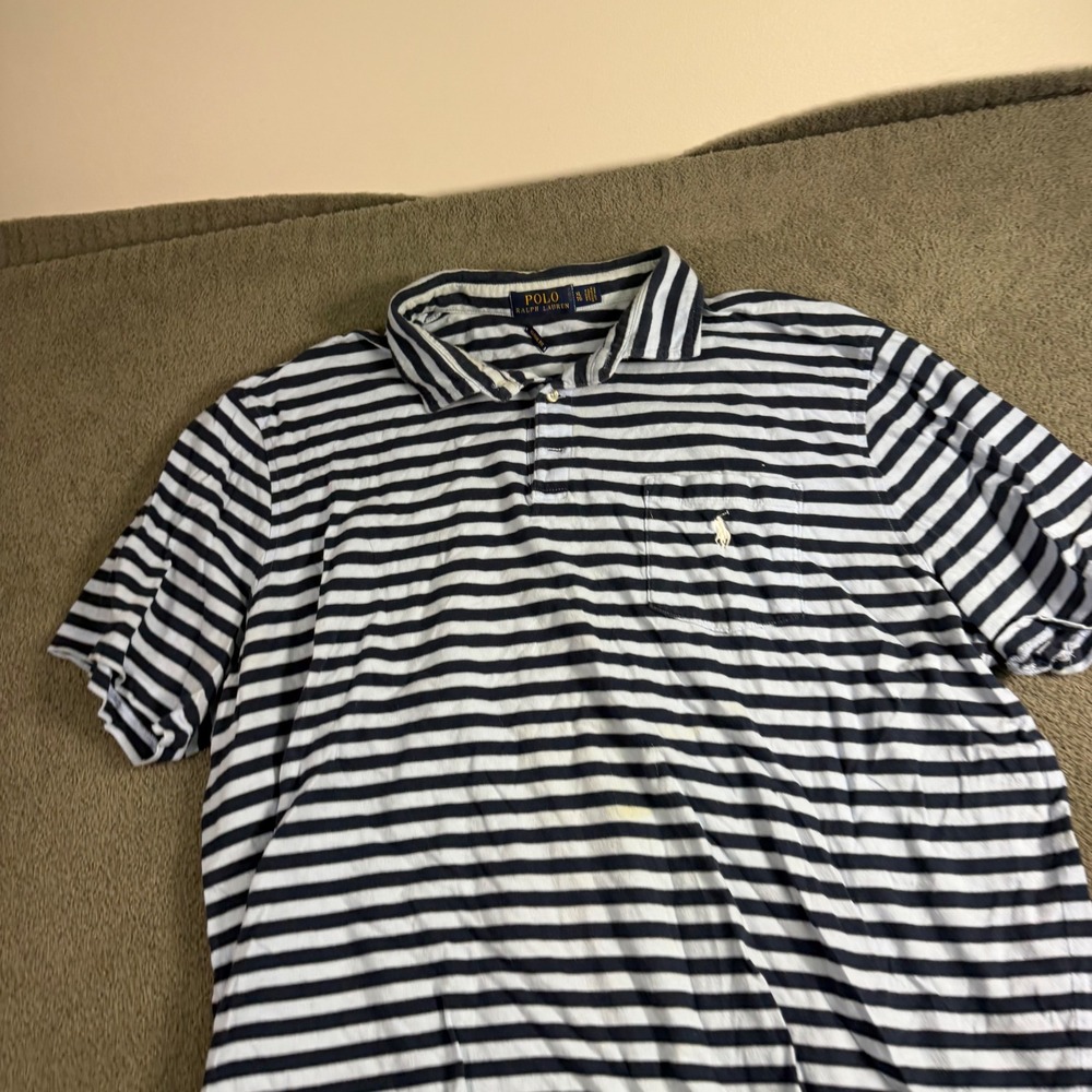 Polo Ralph Lauren Mens XL Classic Fit Striped Short Sleeve Pocket Polo Navy